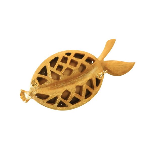 Vintage Cowrie Shell Fruit Leaf Gold Tone Pendant For Fertility and Prosperity - Picture 4 of 5